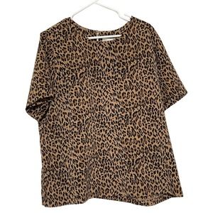 Susan Graver Womans‎ Short Sleeve Animal Print Blouse Size 1X